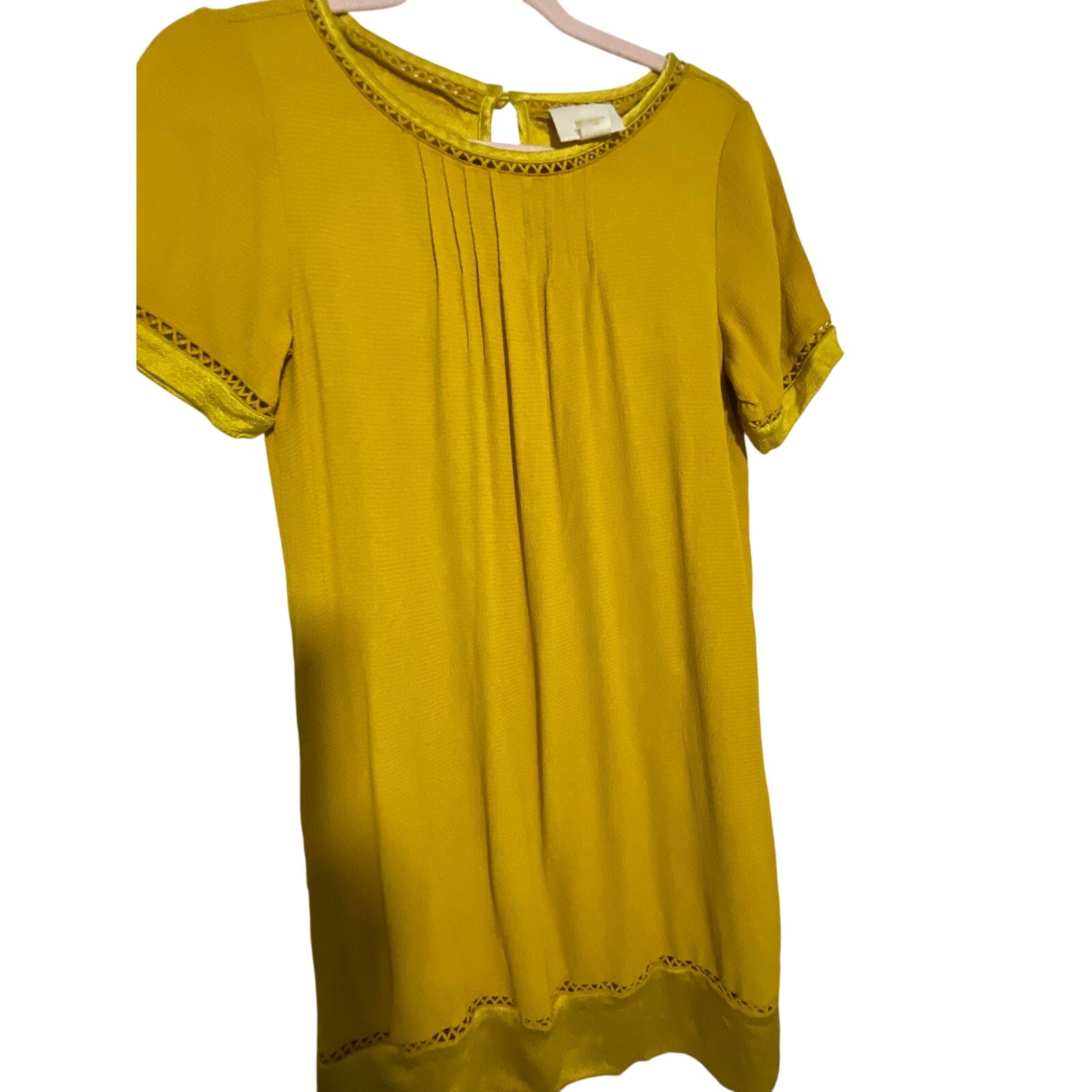 Maeve by Anthropologie Verdet Gold Swing Mini Dress 60s Boho Style XS Retro