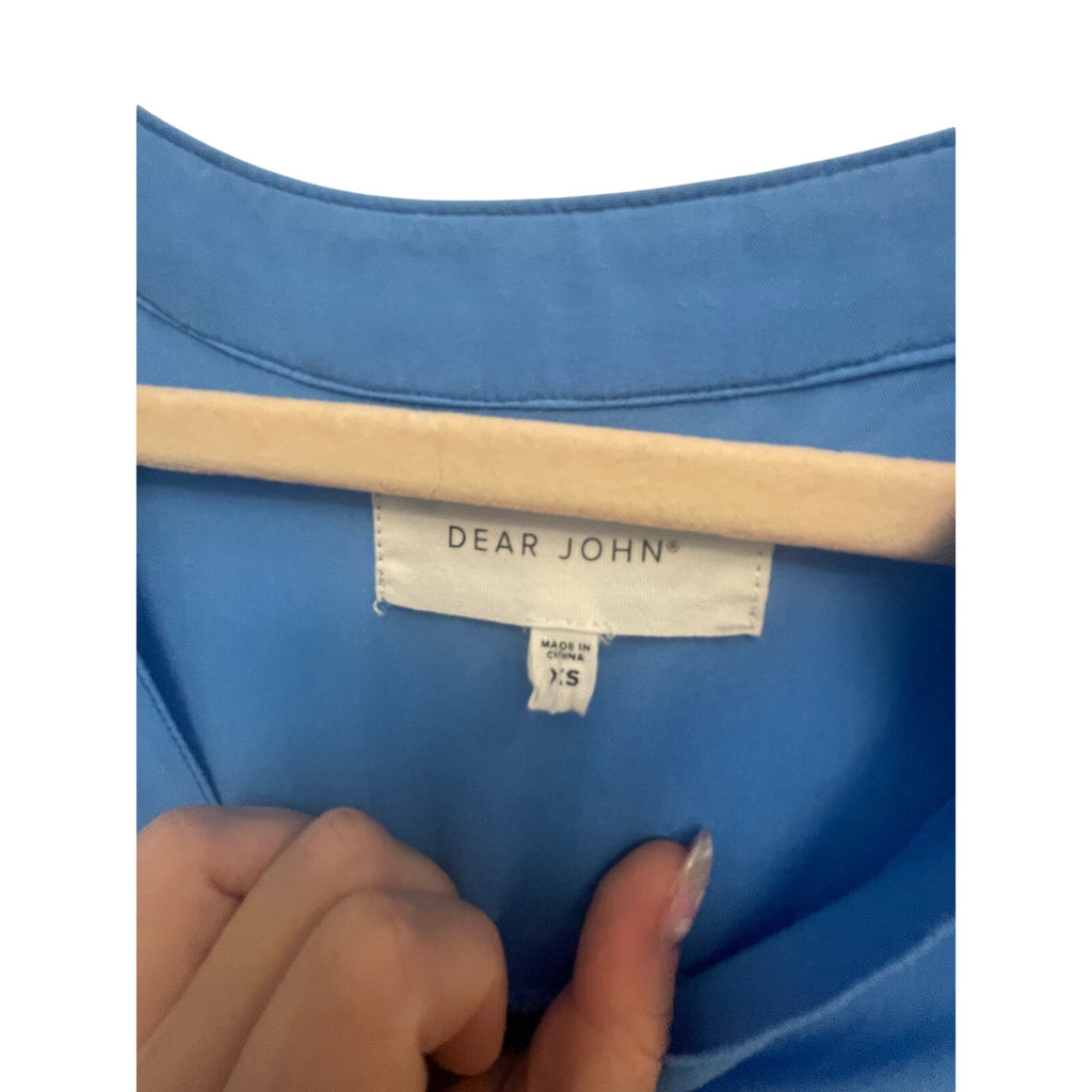 Dear John Blue Split Neck Coastal Grandma Closet Staple Preppy Country Club Top