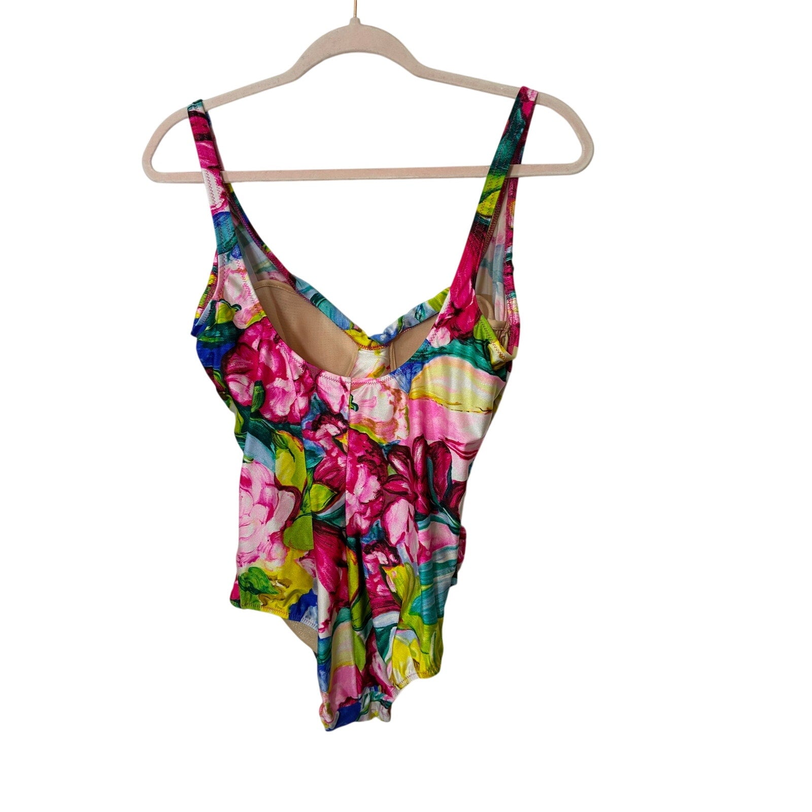 Vintage Gottex Floral Ruched One Piece Swimsuit Tropical Watercolor Maillot M