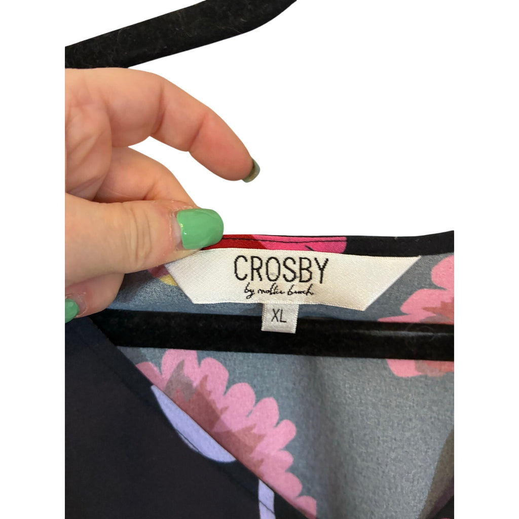 Crosby by Mollie Burch Floral Resortwear Bell Sleeve Blouse Black Pink XL Boho