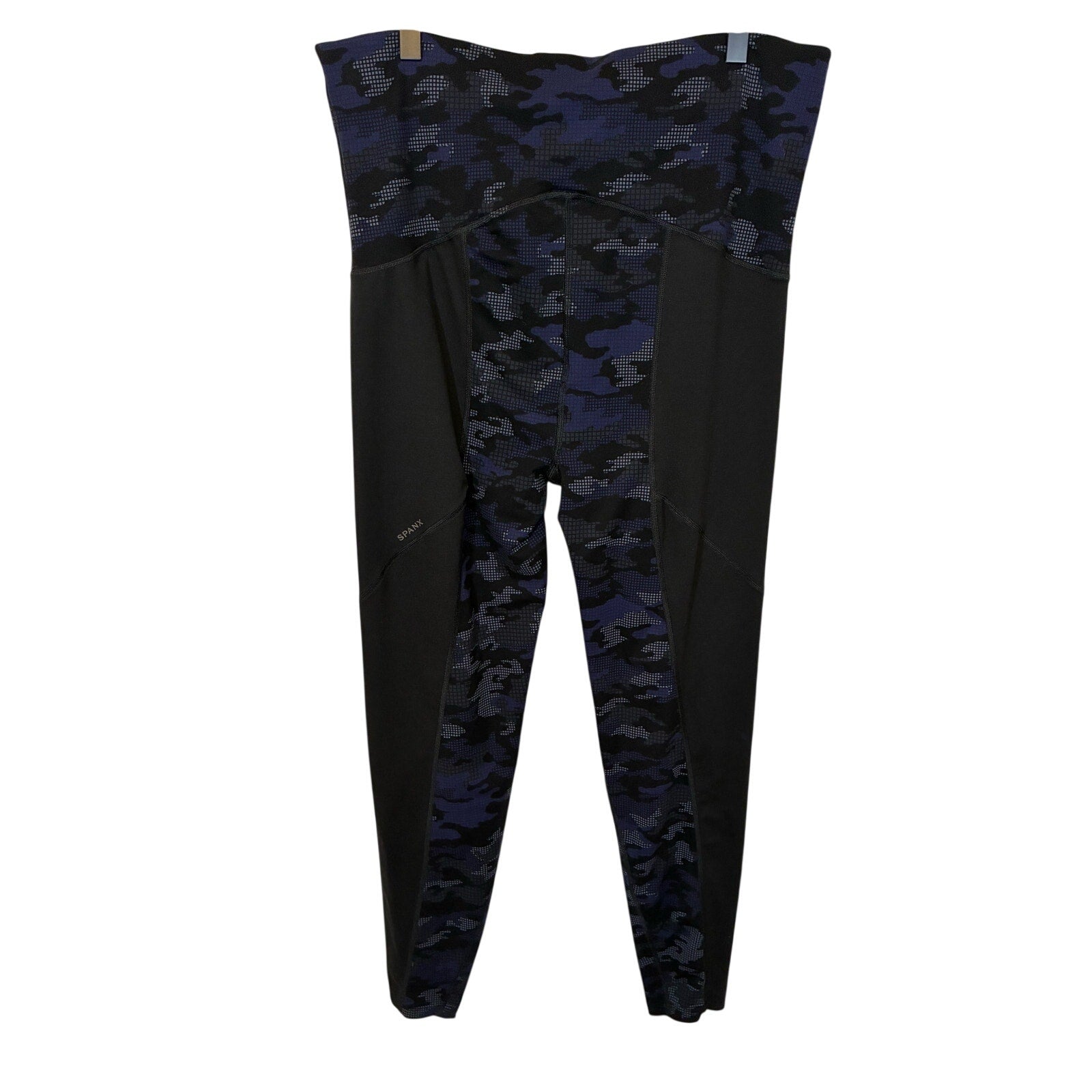 SPANX Womens Camo Print Active Leggings Blue/Black 1X Athleisure Normcore Gym