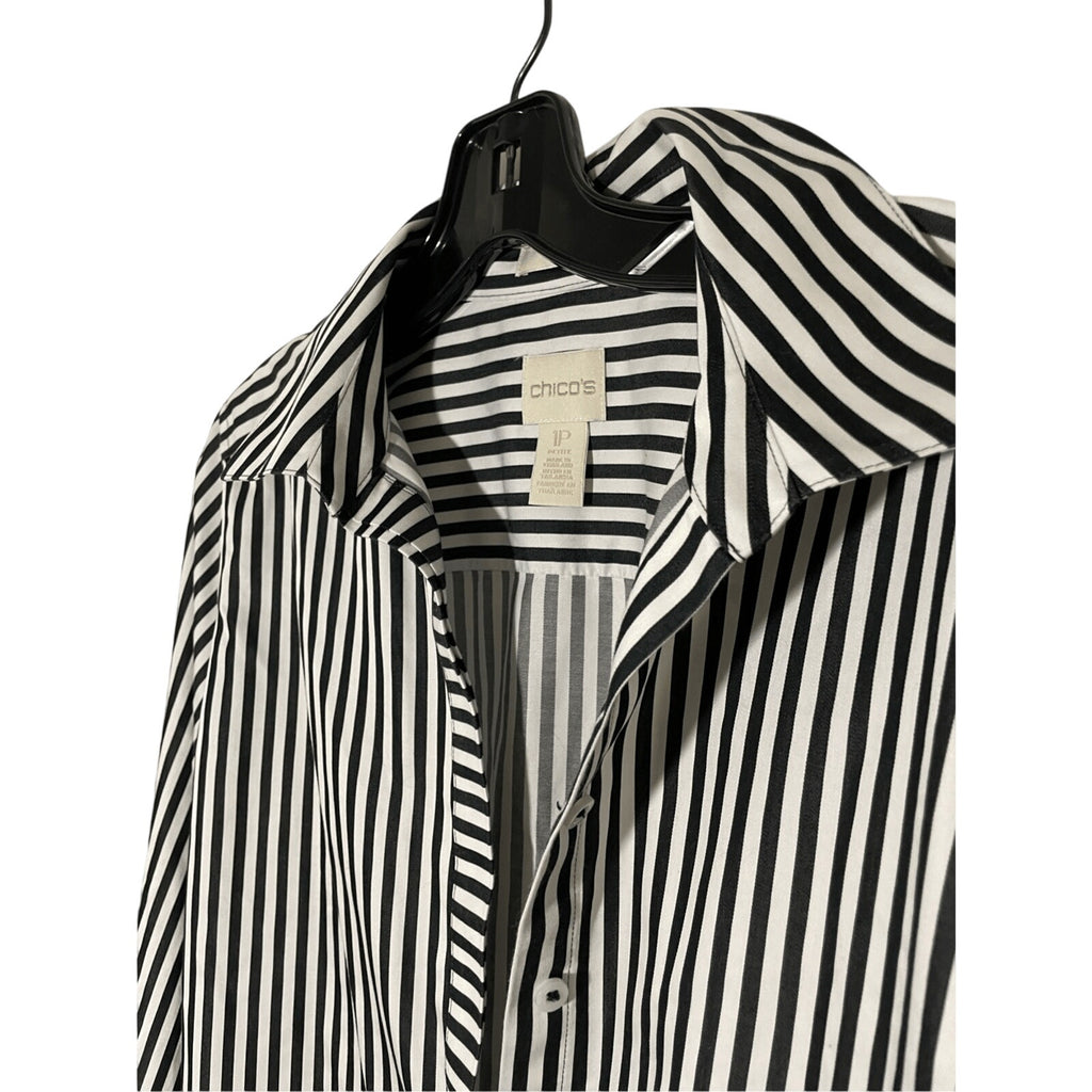 Chico's No Iron Cotton Women's Striped Dress Shirt Preppy Old Money Luxury Sz 1P