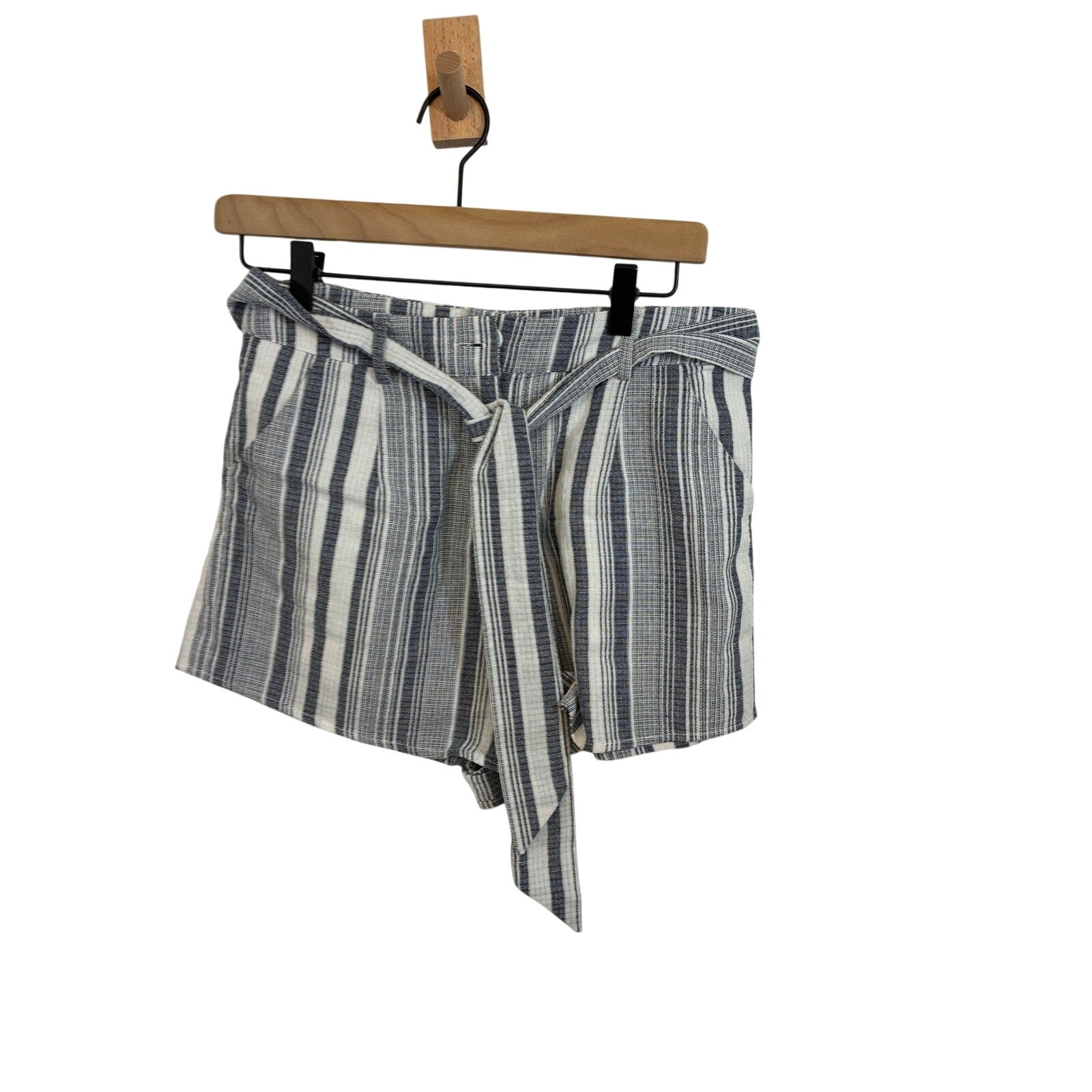 ILLA ILLA Womens Striped Shorts Medium High Waisted Belted Coastal Resort Cotton