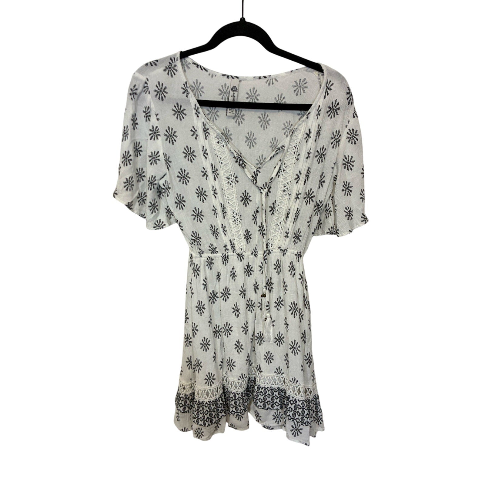American Rag Bohemian Smocked Neck Mini Dress Novelty California Coastal XS