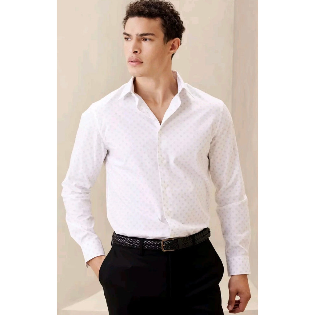 Banana Republic Men’s Slim Fit Shirt XL White Blue Print Dress  NWT Preppy Tall