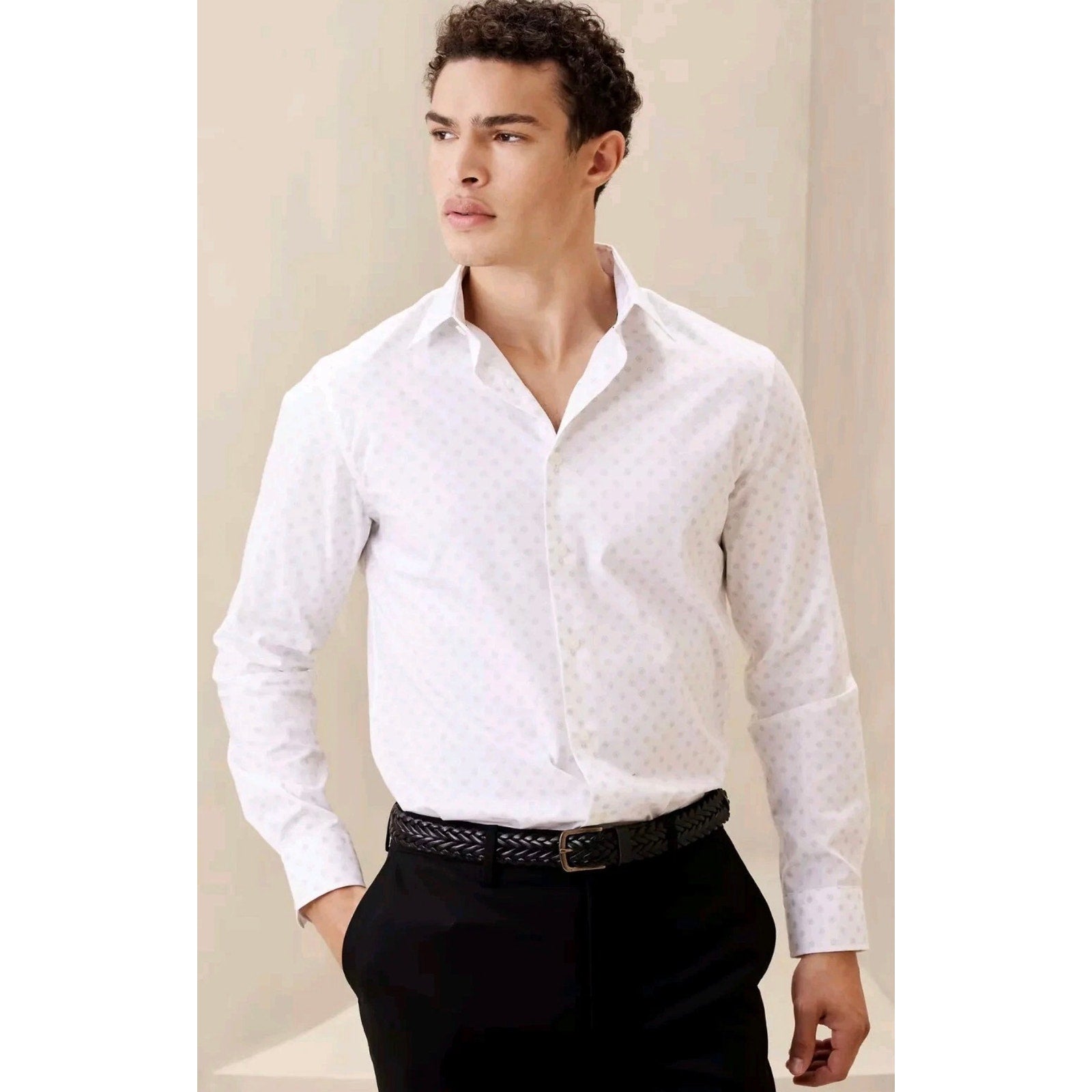 Banana Republic Men’s Slim Fit Shirt XL White Blue Print Dress  NWT Preppy Tall