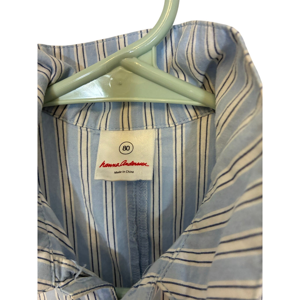 Hanna Anderson Baby's Twill Summer Romper in Light Blue Stripe 18-24 mo Preppy