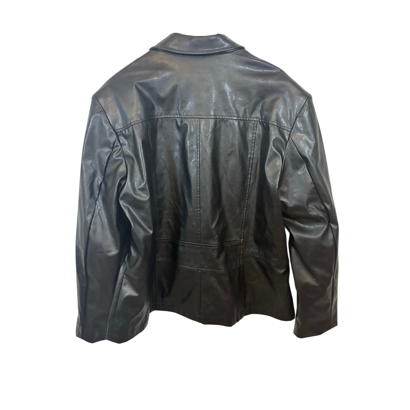 Mountain Lake Petite Women's XL Faux Leather Blazer Jacket Black 3 Button