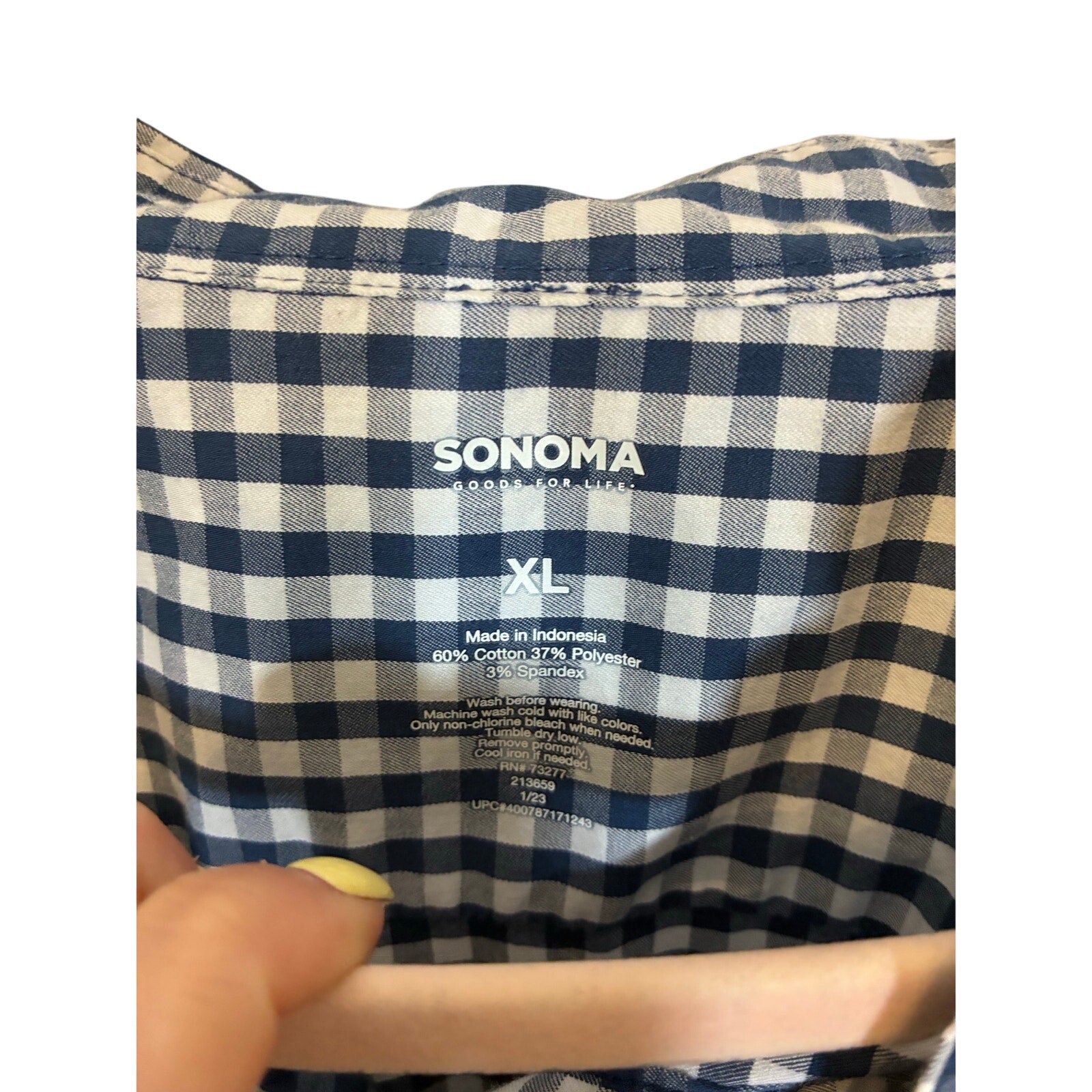 Sonoma XL Navy White Gingham Long Sleeve Button Down Equestrian Western Cowboy