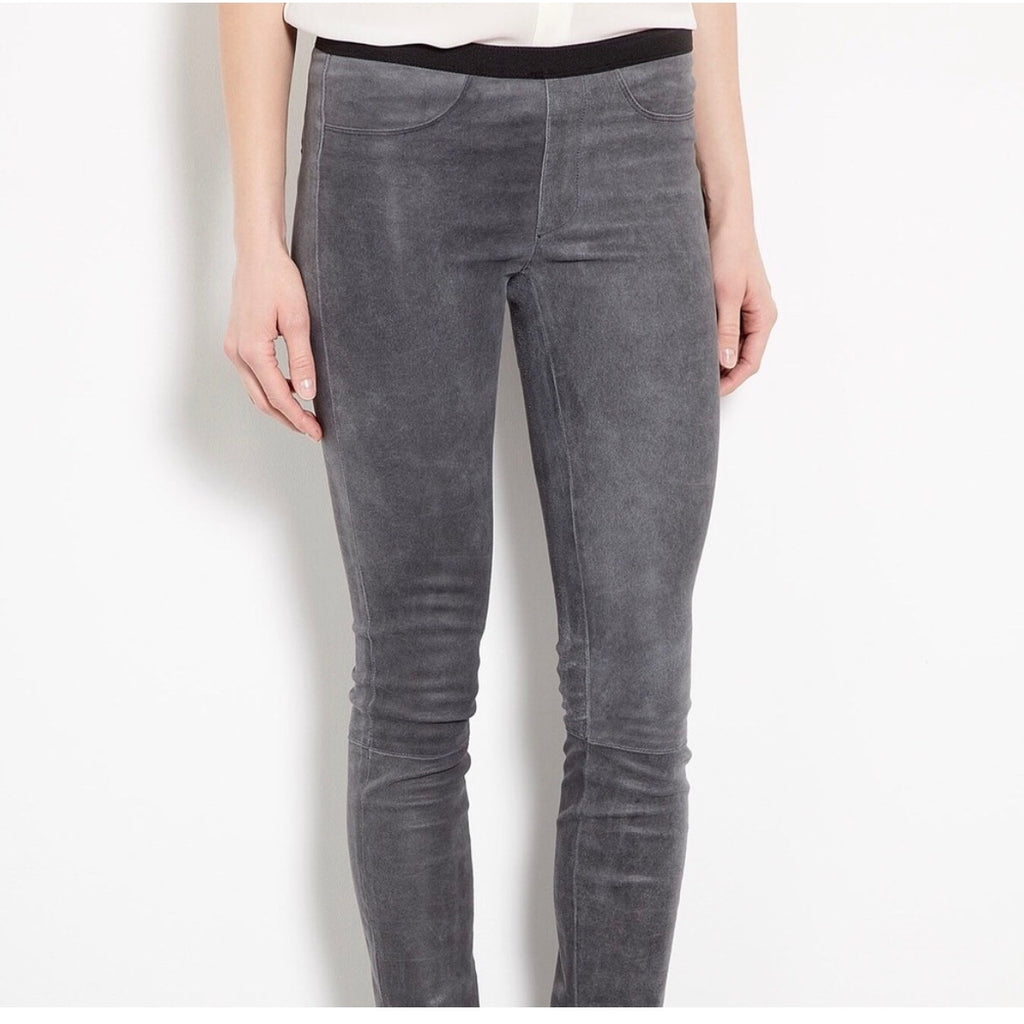 Helmut Lang Patina Grey Lamb Leather Suede Skinny Leggings 2 Designer Celebrity