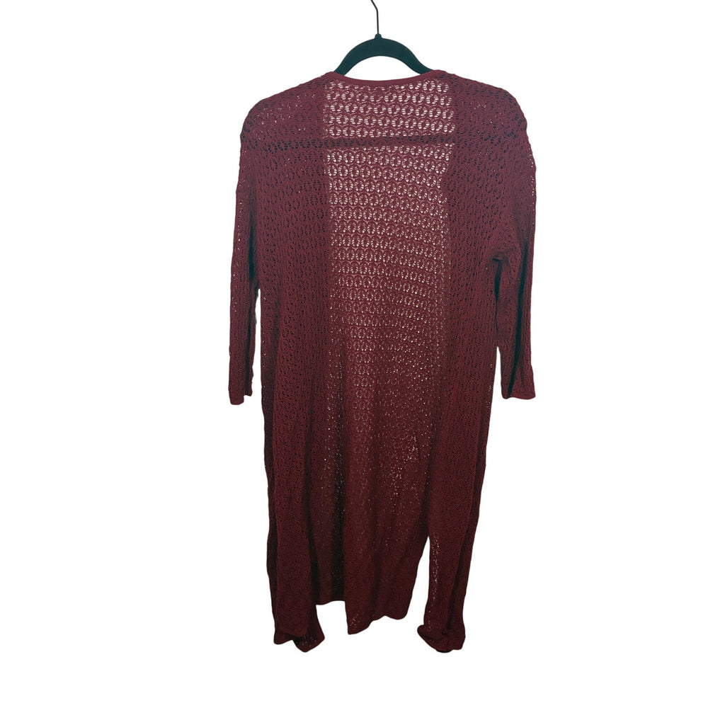 J.Jill Open Knit Long Line Cardigan Cranberry Crochet Open Front Sweater Women S
