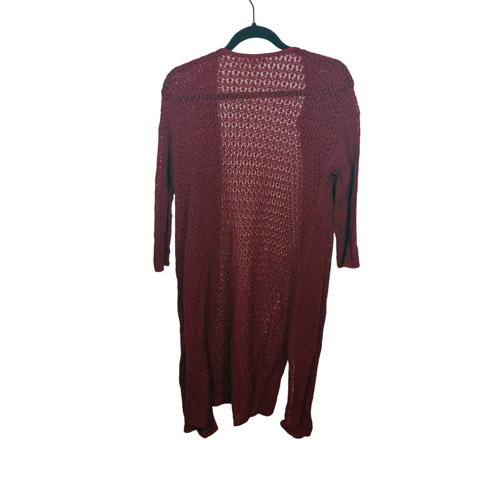 J.Jill Open Knit Long Line Cardigan Cranberry Crochet Open Front Sweater Women S