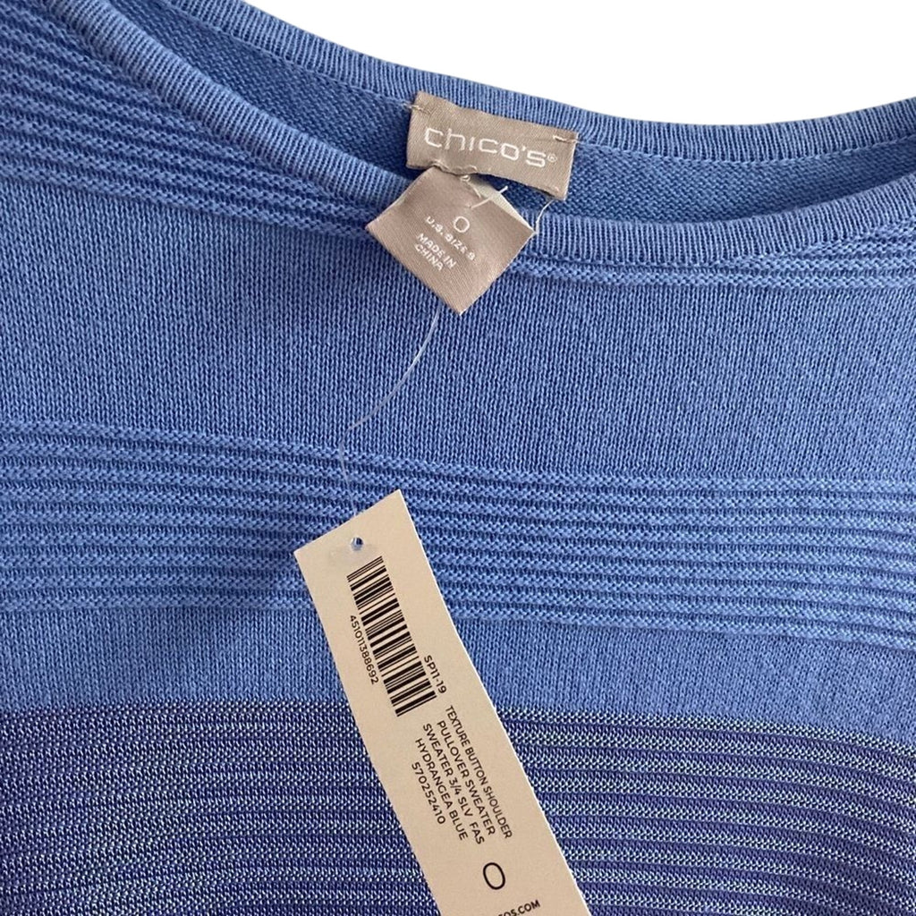 Chico's Striped Old Money Cotton Blue Minimalist Jackie Kennedy Elegant Blouse