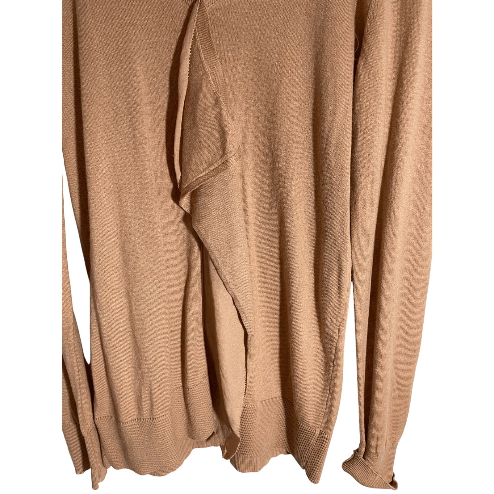 NWT LOFT Women's Size Small Ruffle Pullover Sweater V-Neck Career Tan Wool Blend