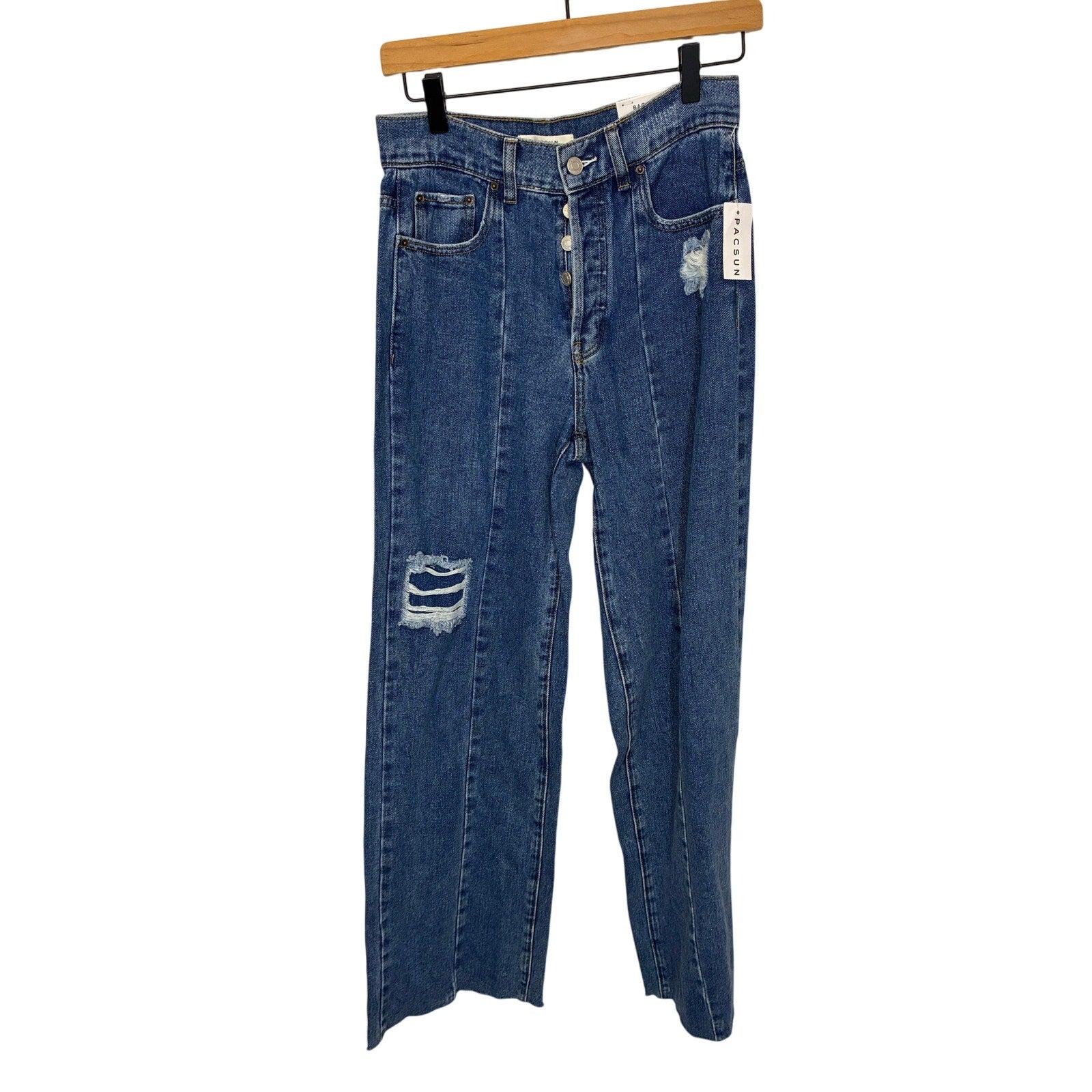 NWT PacSun Baggy Jeans M Rodeo Wash Faux Distressed Wide Leg Women's 26 Modest