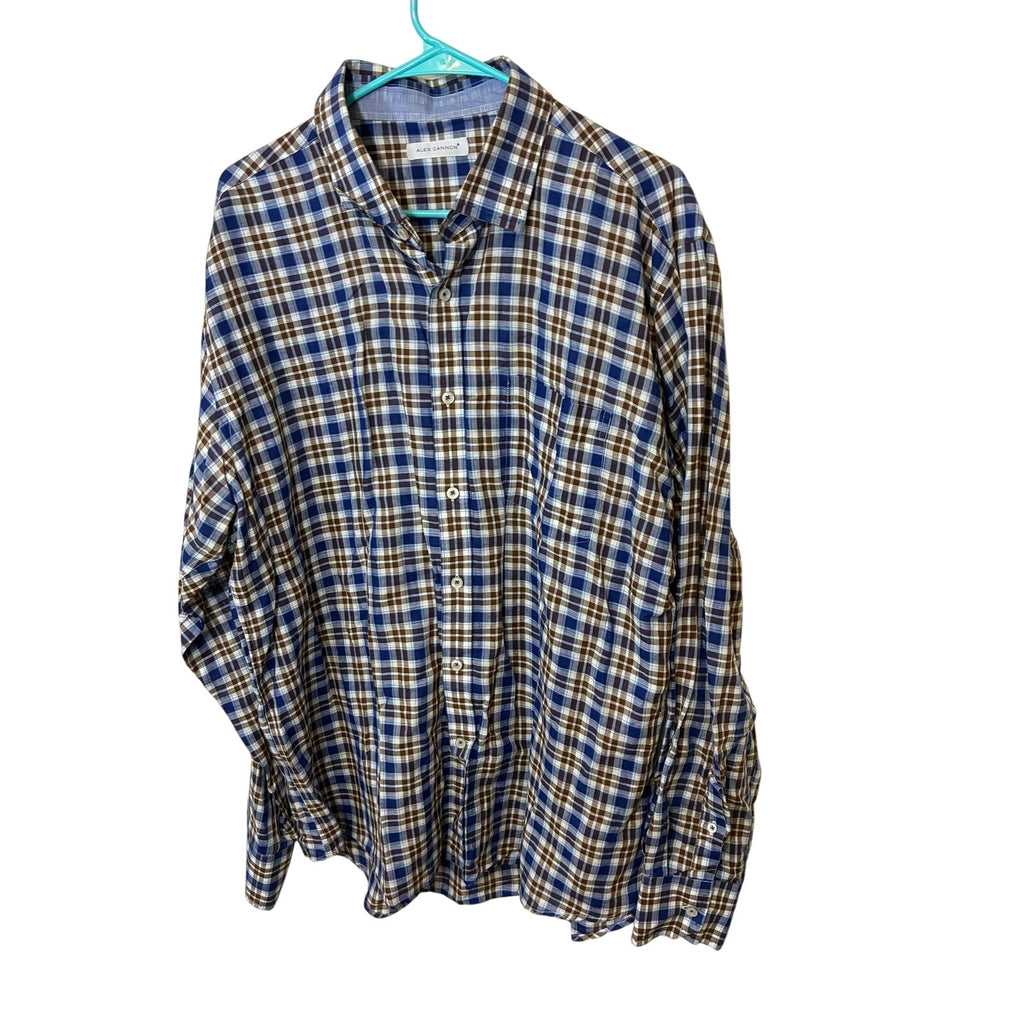 Alex Cannon 2XL Plaid Flannel Shirt Men’s Blue Brown Heritage Western