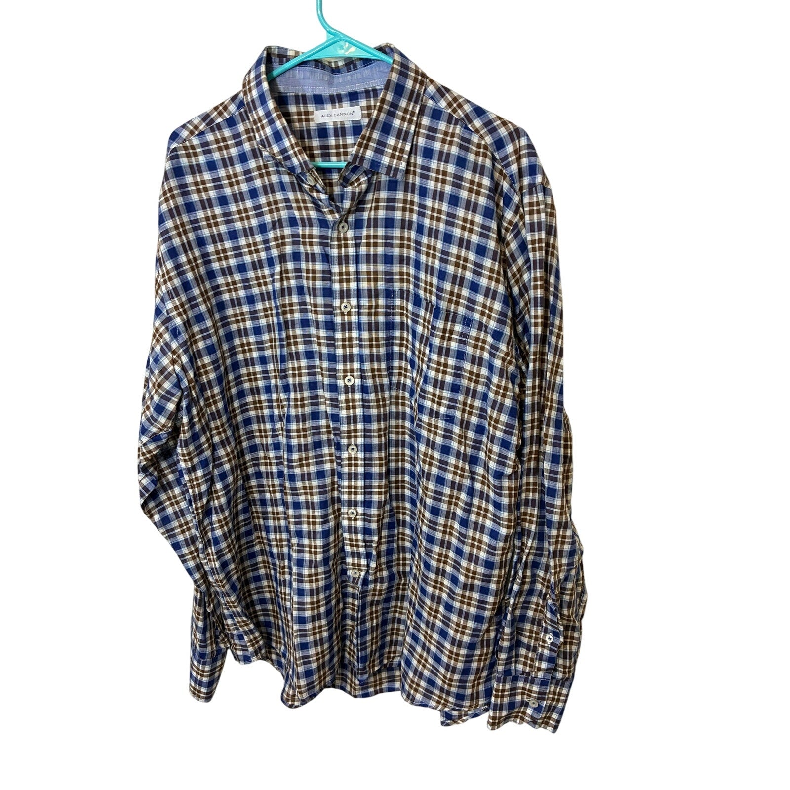 Alex Cannon 2XL Plaid Flannel Shirt Men’s Blue Brown Heritage Western