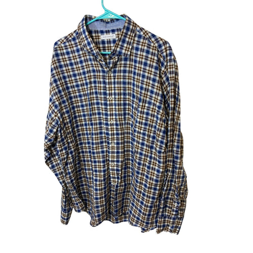 Alex Cannon 2XL Plaid Flannel Shirt Men’s Blue Brown Heritage Western