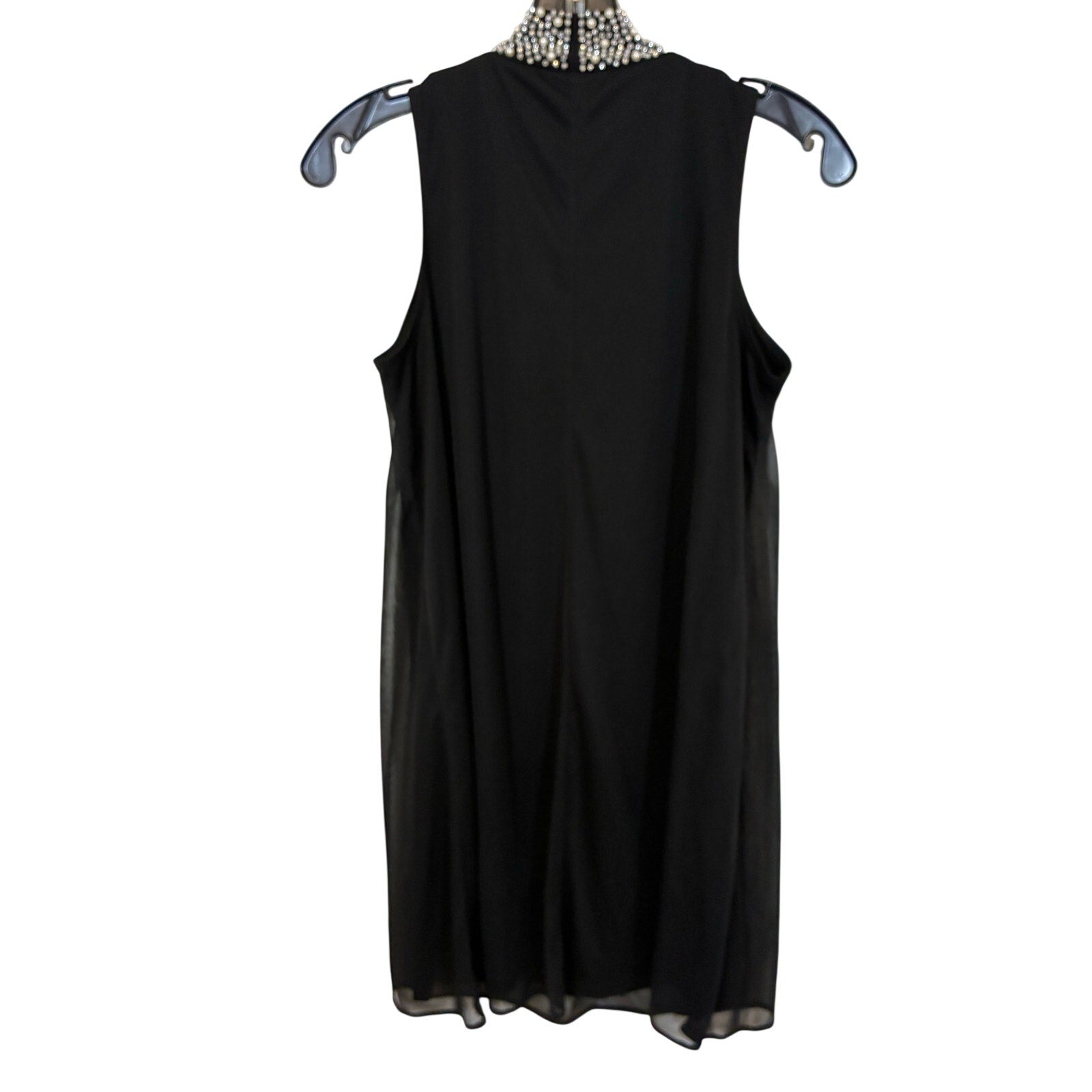 Tiana B Sleeveless Black Embellish Dress 6P Mock Neck Sleek Chic Flowy Event Work