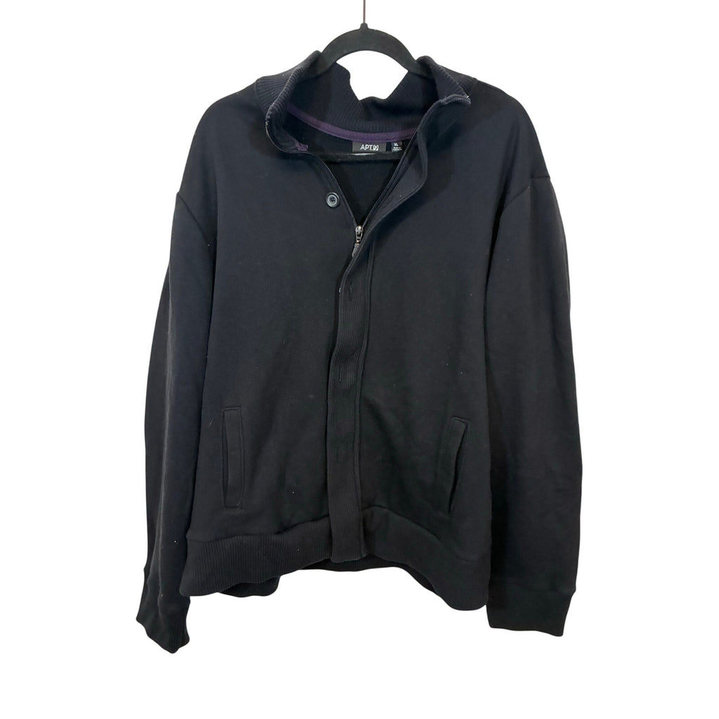 APT 9 Mens Jacket Full Zip Mock Neck Long Sleeve Pockets Knit Black XL Preppy