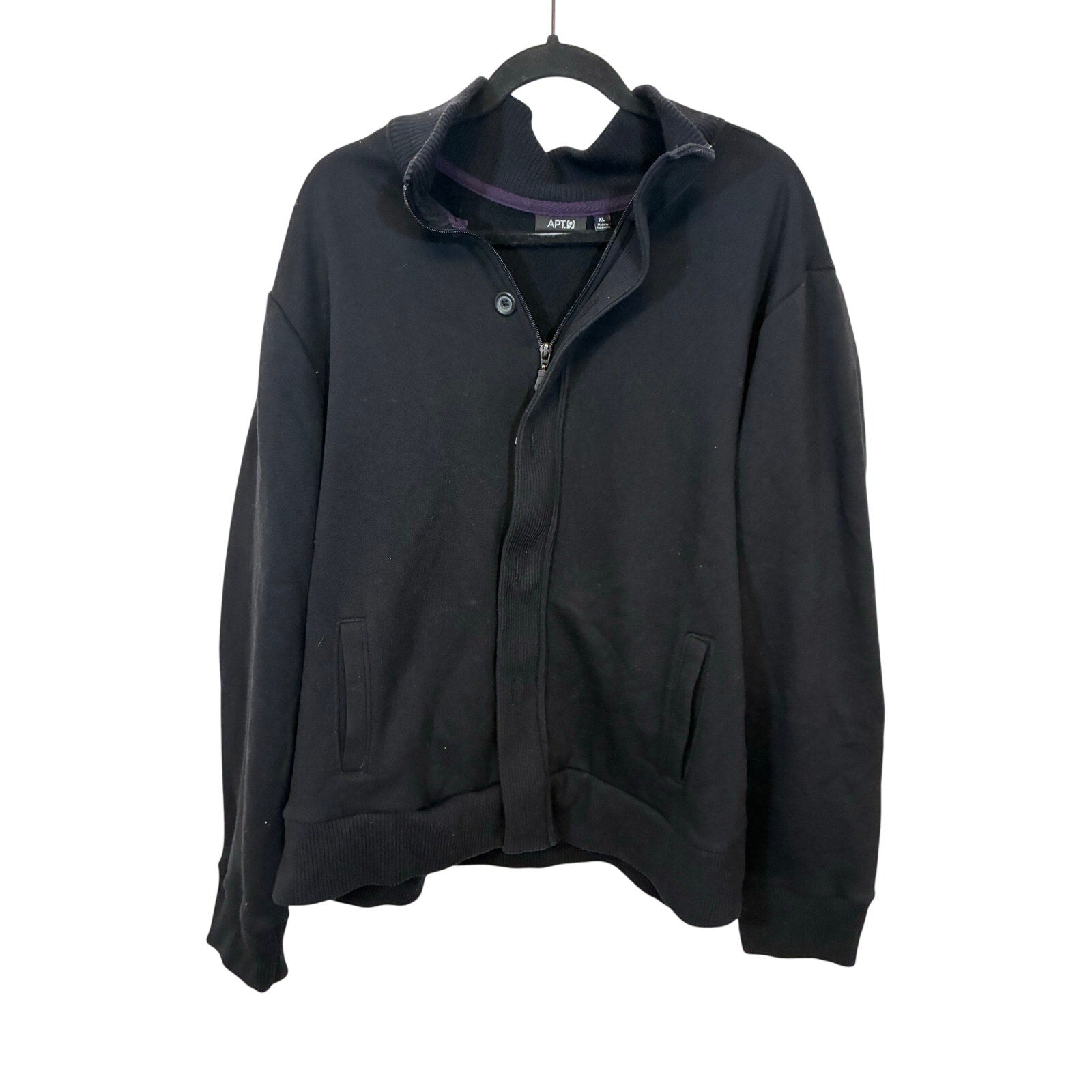 APT 9 Mens Jacket Full Zip Mock Neck Long Sleeve Pockets Knit Black XL Preppy