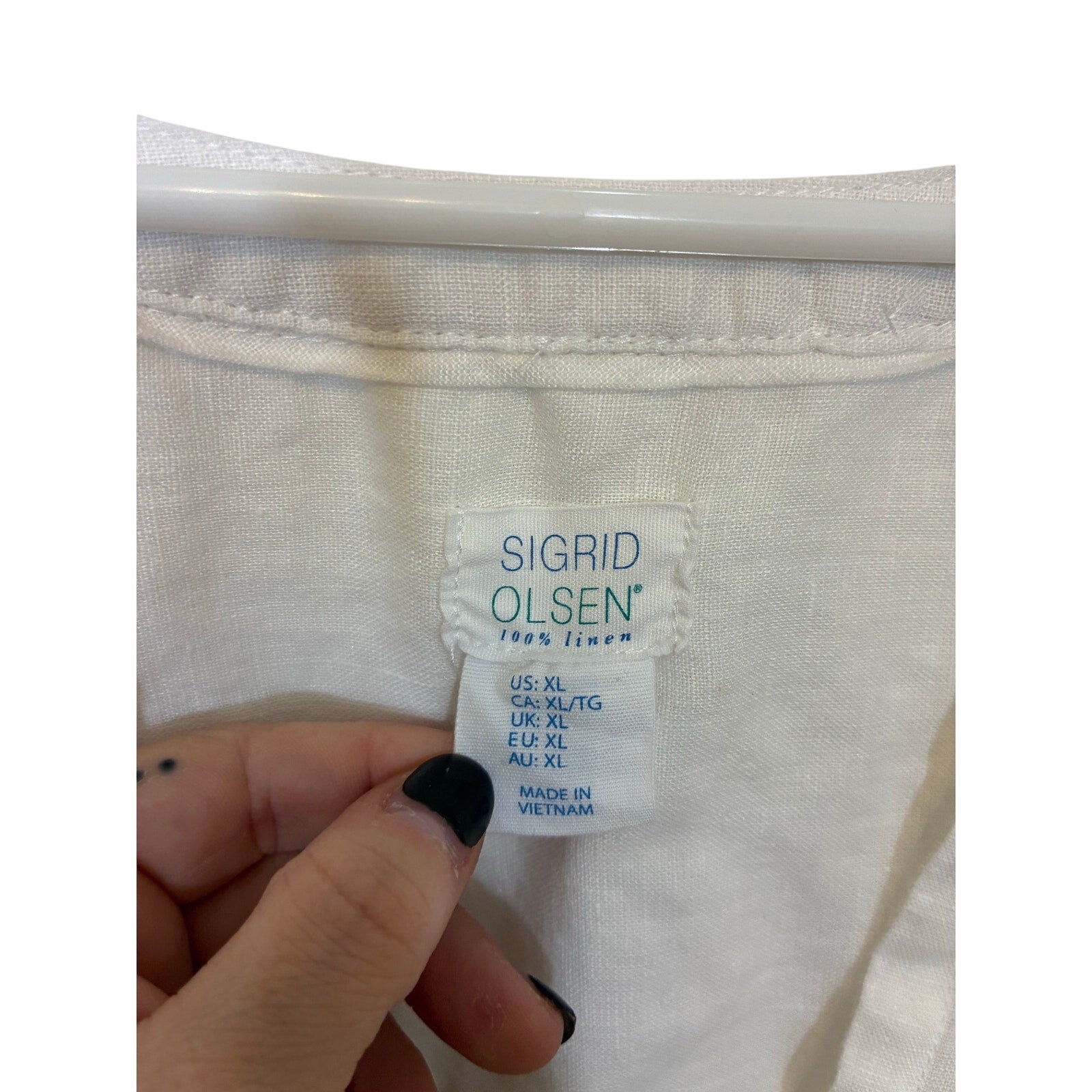 Sigrid Olsen 100% Linen Tunic Top Blouse Women XL White Roll Tab Lagenlook Beach