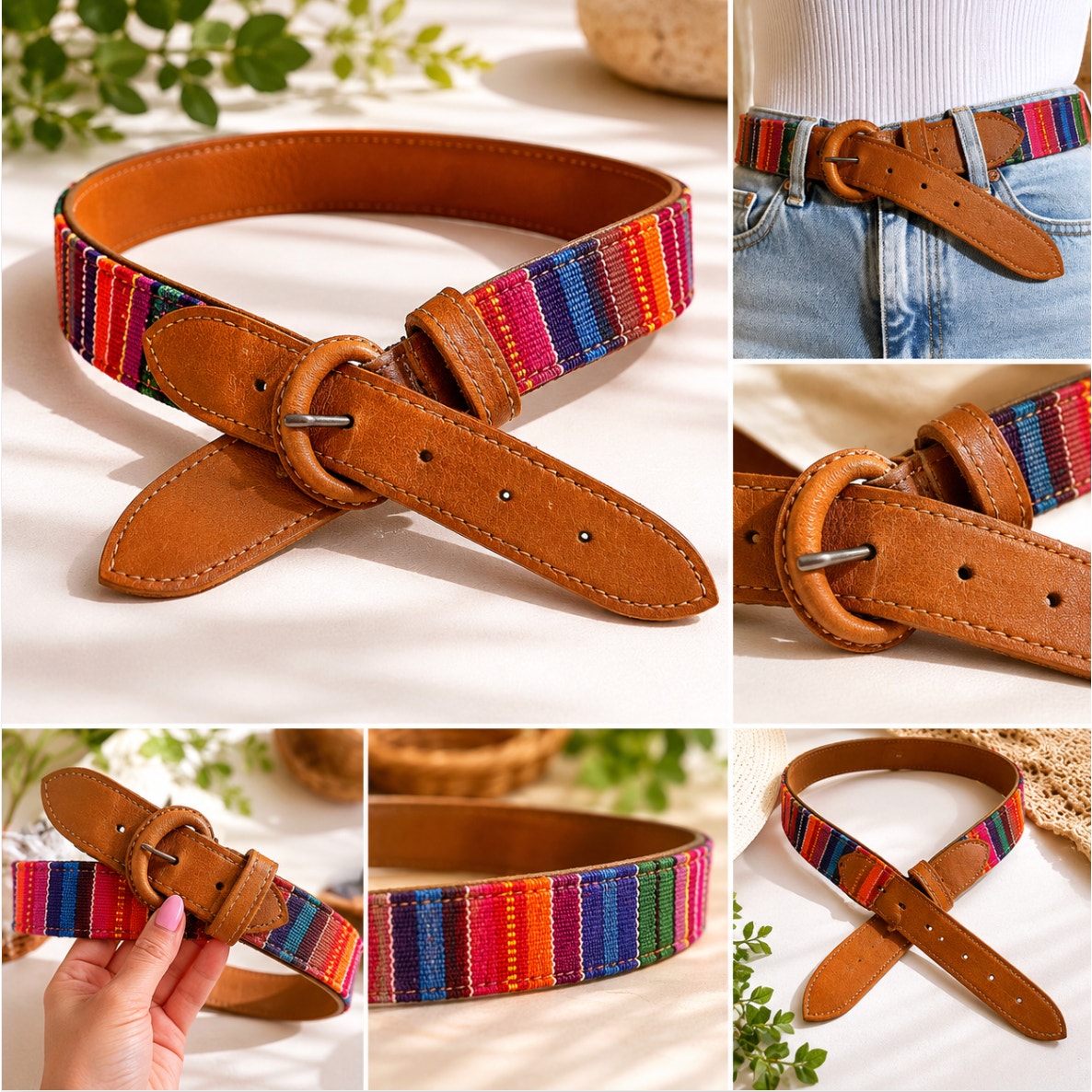 Colorful Woven Guatemalan S Concho Belt Boho Eclectic Rainbow Hippie Woodstock