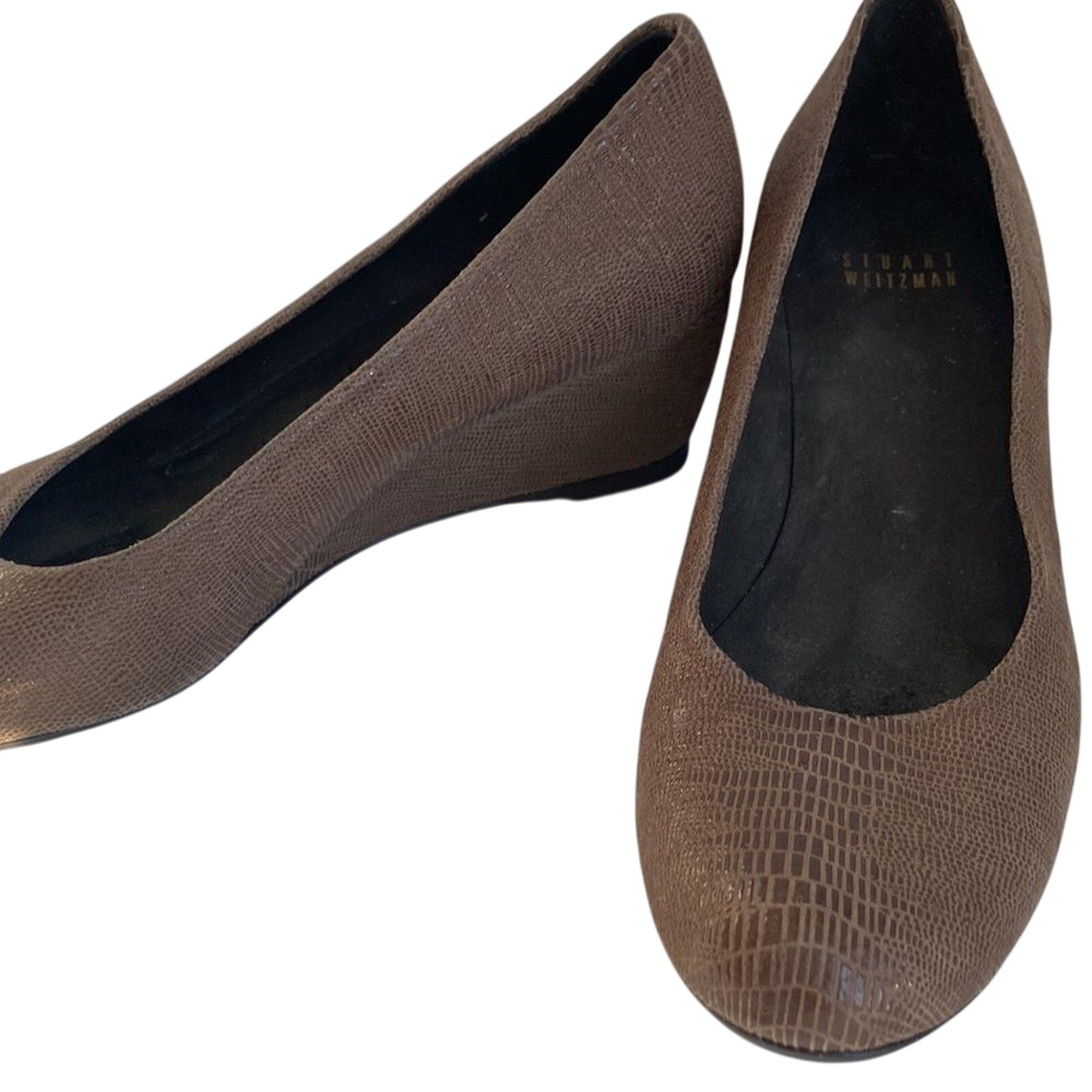 Brown Stuart Weitzman Faux Alligator Printed Wedges Art Deco Boho Western South