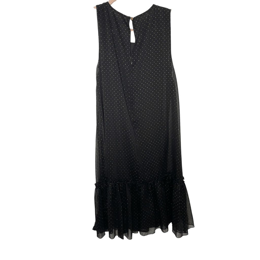 Tommy Hilfiger Quiet Mute Retro Shimmer Gold Ruffle Tiered Black Tank Dress Sz 4