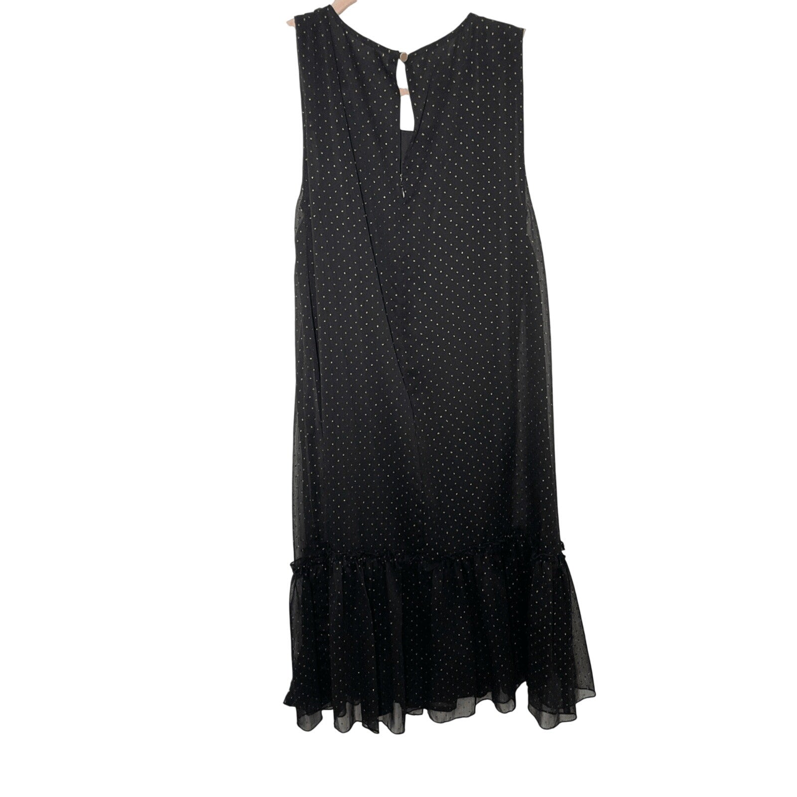 Tommy Hilfiger Quiet Mute Retro Shimmer Gold Ruffle Tiered Black Tank Dress Sz 4