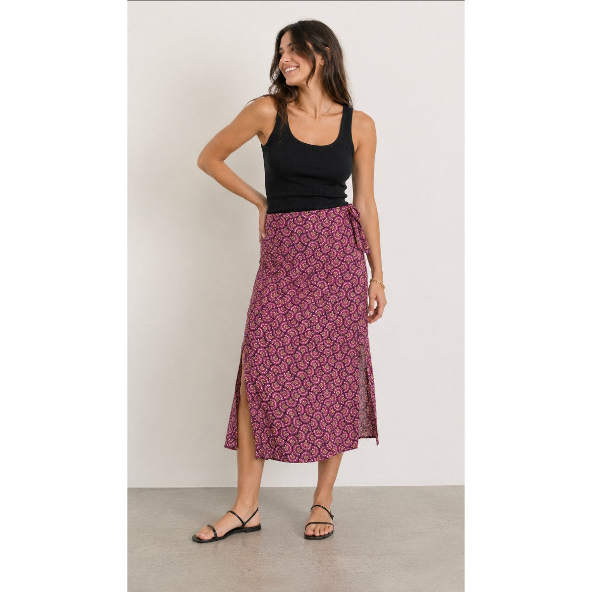Marine Layer Ryan Midi Slip Skirt Purple Pink Boho Paisley Side Slit 6 Cottage