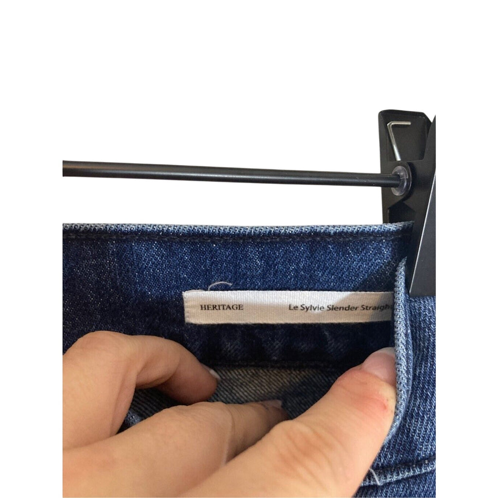 Frame Le Sylvie Slender Straight Leg Jeans Heritage Raw Hem Preppy Dark Wash