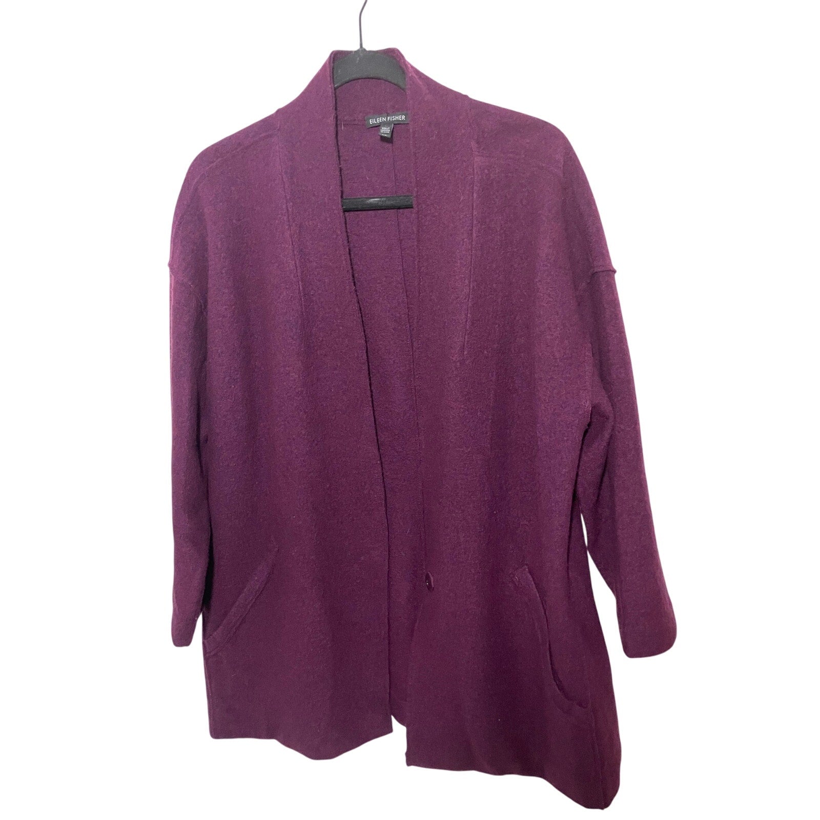 Eileen Fisher Lightweight Boiled Wool High Collar Plum Cardigan
