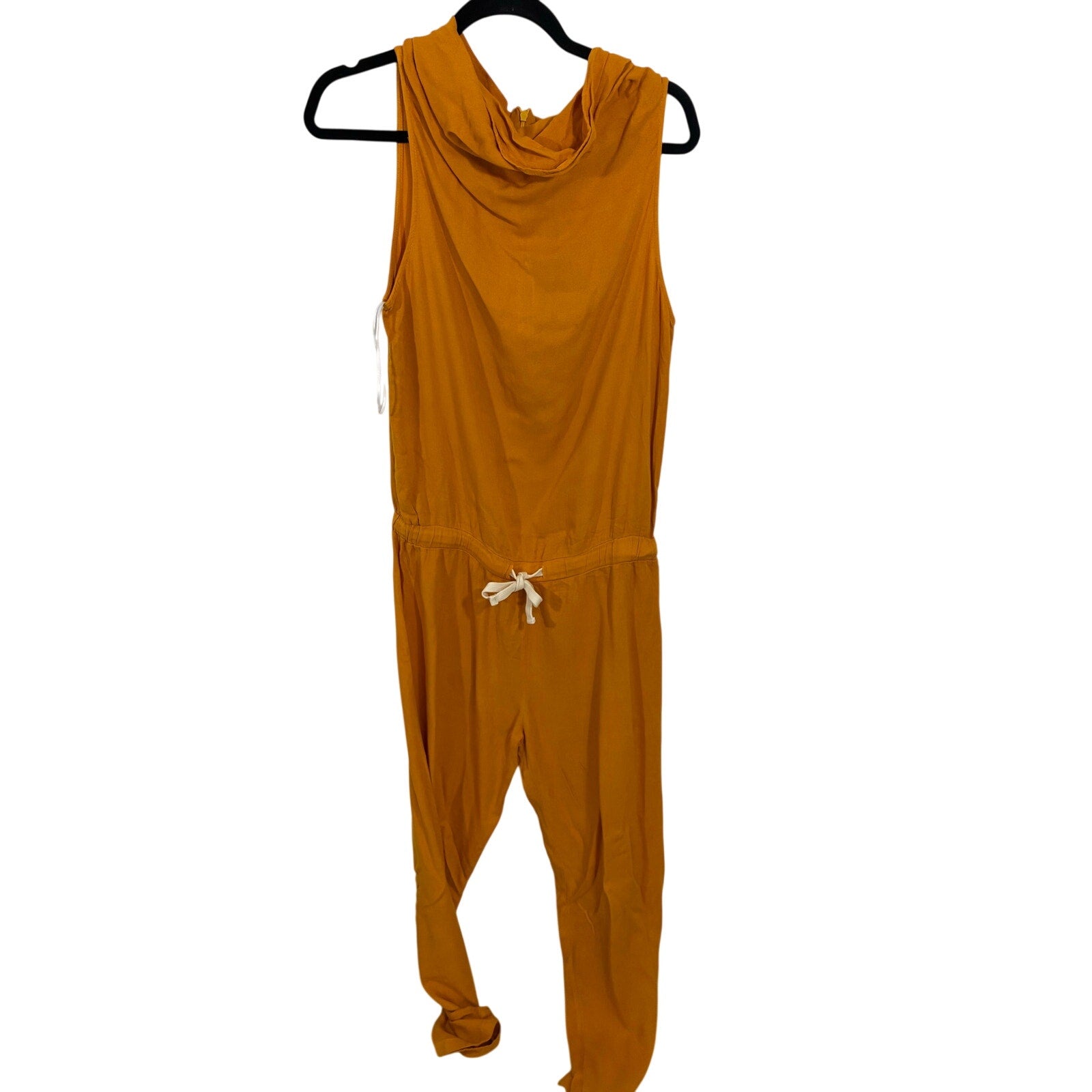 MONROW Cowl Neck Jumpsuit Mustard Sleeveless Drawstring Waist Casual Lounge NWT