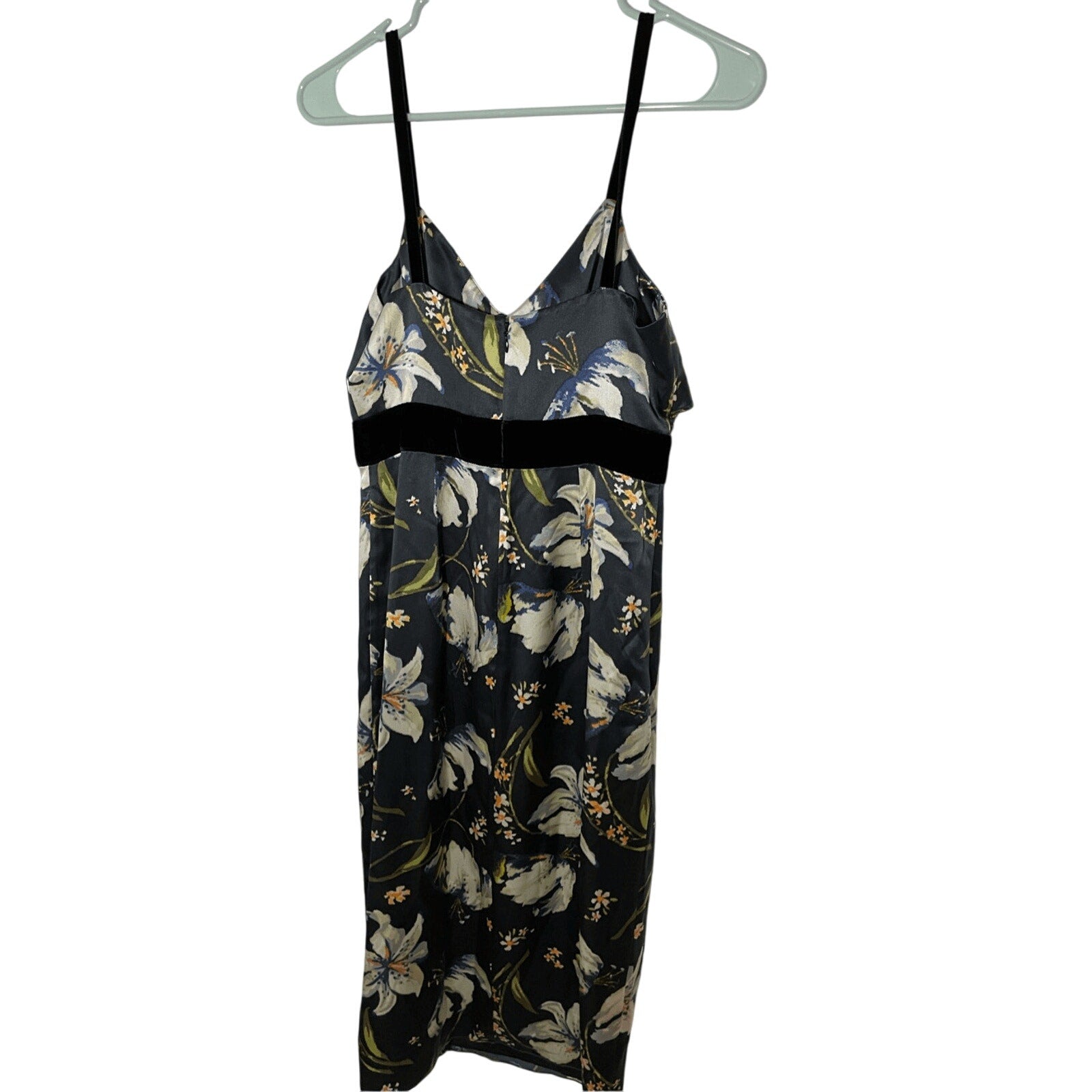 New Cinq A Sept Leena Black Floral Velvet Silk Midi Dress Womens Size 0 Wedding
