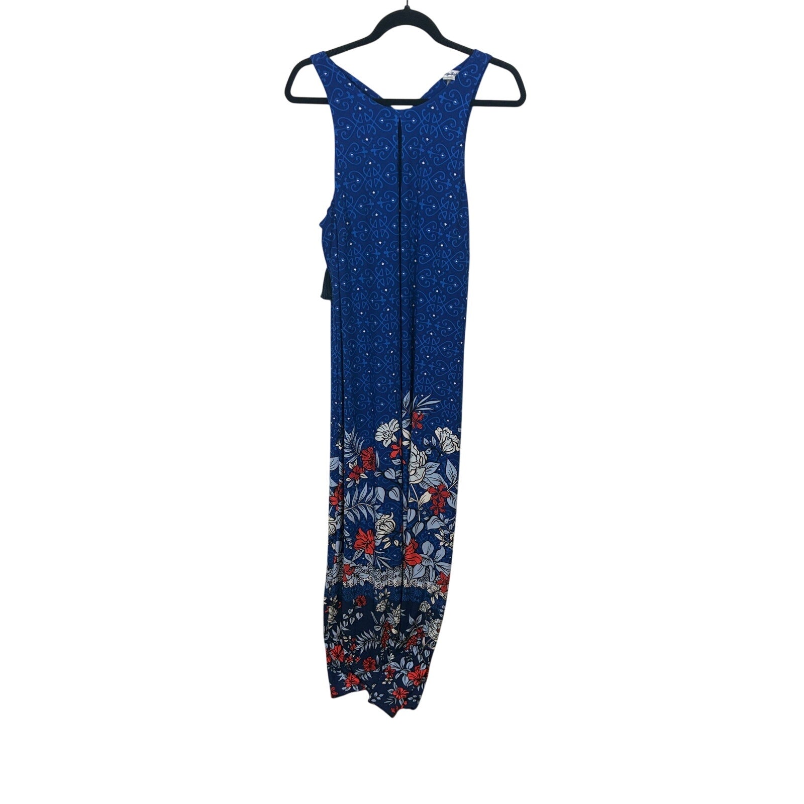 Tommy Bahama Lilium Gardens Tropical Floral Maxi Dress Resort Vacation Blue L