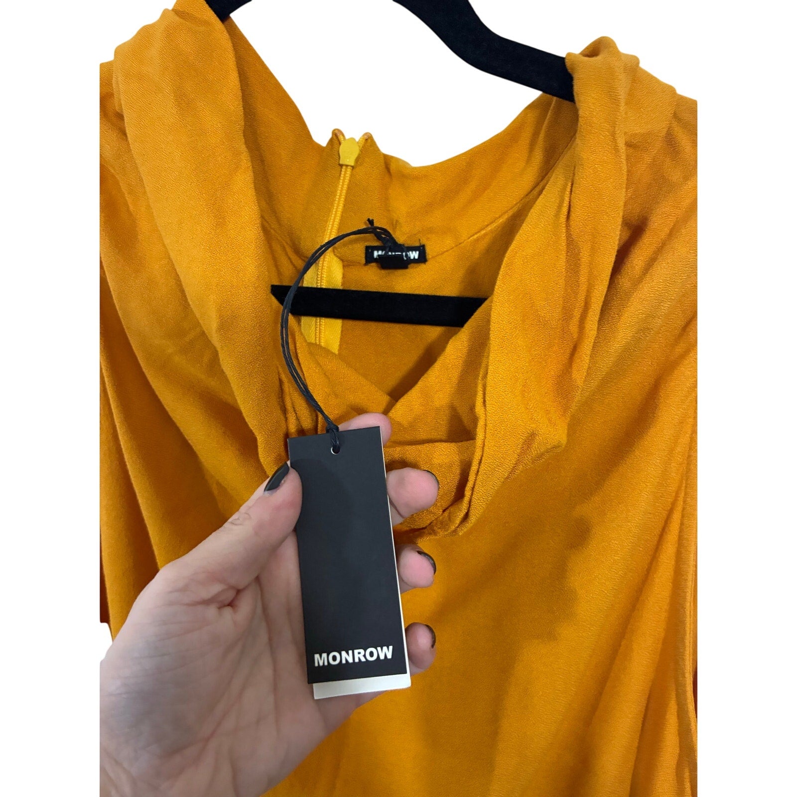 MONROW Cowl Neck Jumpsuit Mustard Sleeveless Drawstring Waist Casual Lounge NWT