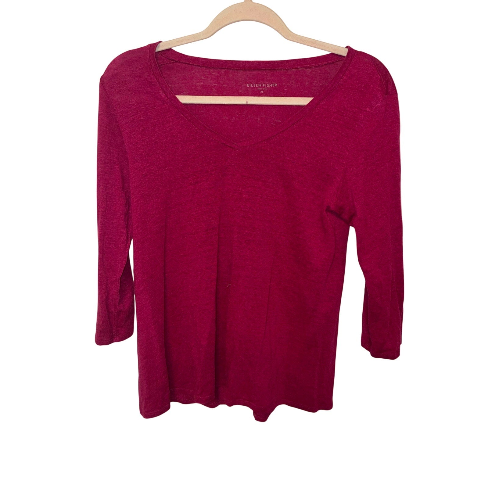Eileen Fisher fuchsia VNeck Long Sleeve Linen Tunic Lagenlook PopColor Preppy XS