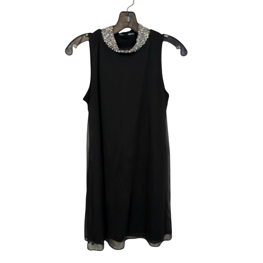 Tiana B Sleeveless Black Embellish Dress 6P Mock Neck Sleek Chic Flowy Event Work
