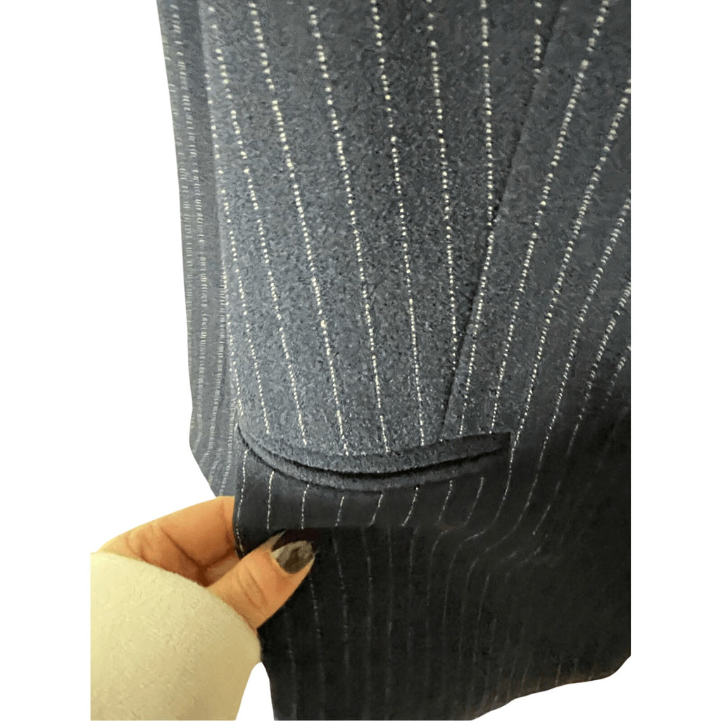 Tommy Hilfiger Women's Pinstriped Navy Open-Front Blazer Jacket 12 Office Chic