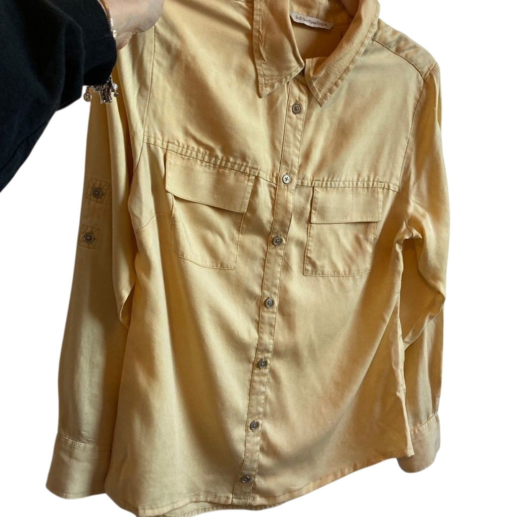Soft Surroundings XS Yellow Rustic Button Up Farmhouse Utility Gorpcore Blouse
