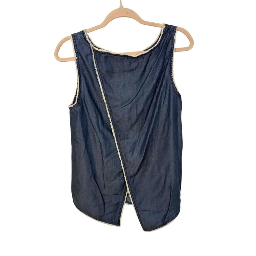 Kenneth Cole New York Denim Blouse Preppy Minimalist M Asymmetrical Western
