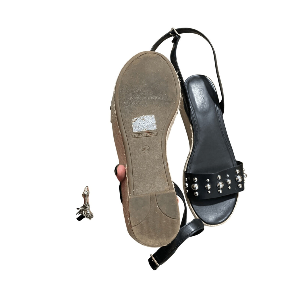 Marc Fisher Joyce Espadrille Platform Sandal Black 8 Casual Preppy Summer Jute 8