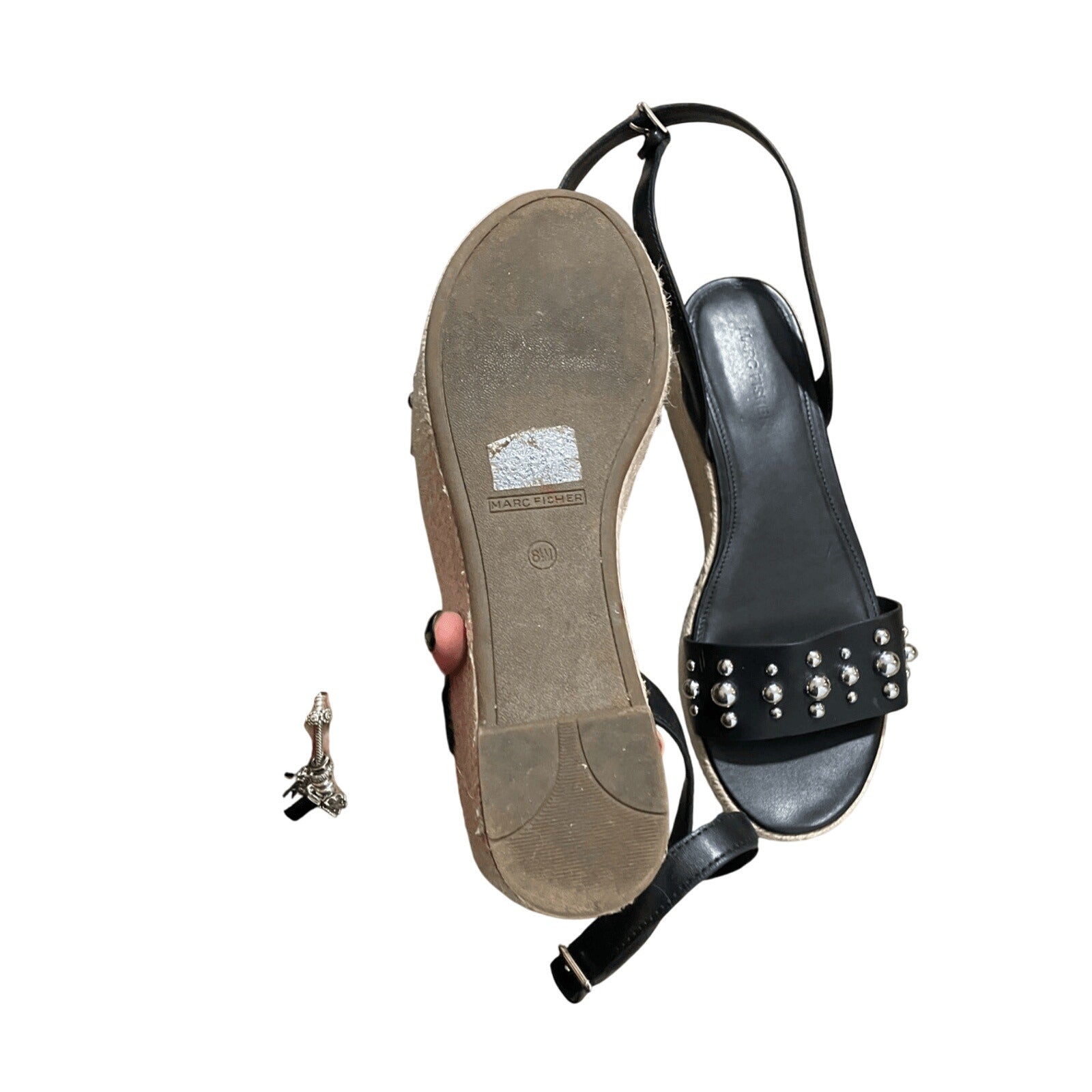 Marc Fisher Joyce Espadrille Platform Sandal Black 8 Casual Preppy Summer Jute 8