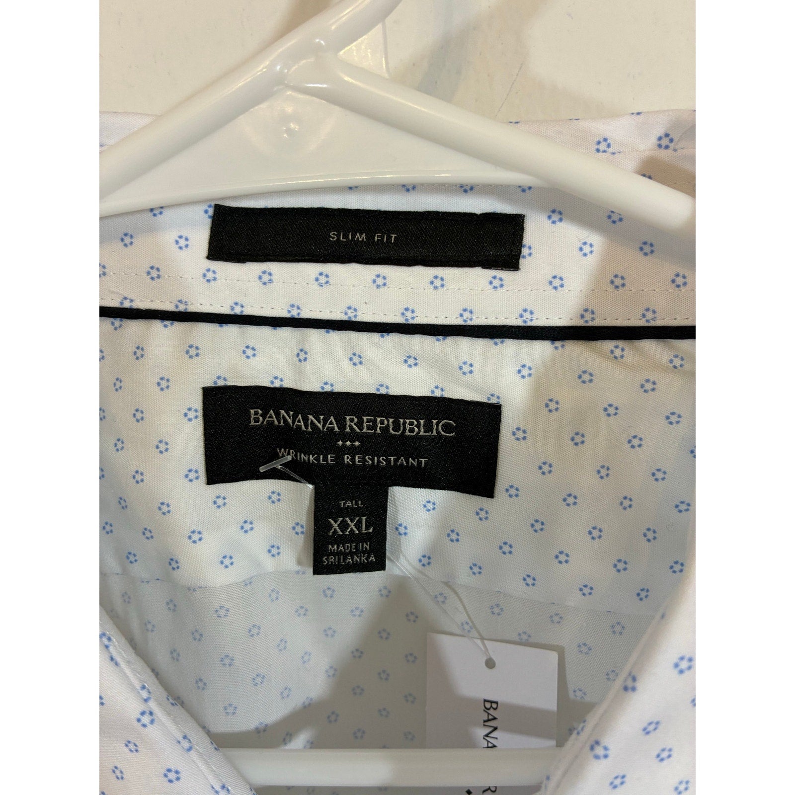 Banana Republic Men’s Slim Fit Shirt XL White Blue Print Dress  NWT Preppy Tall