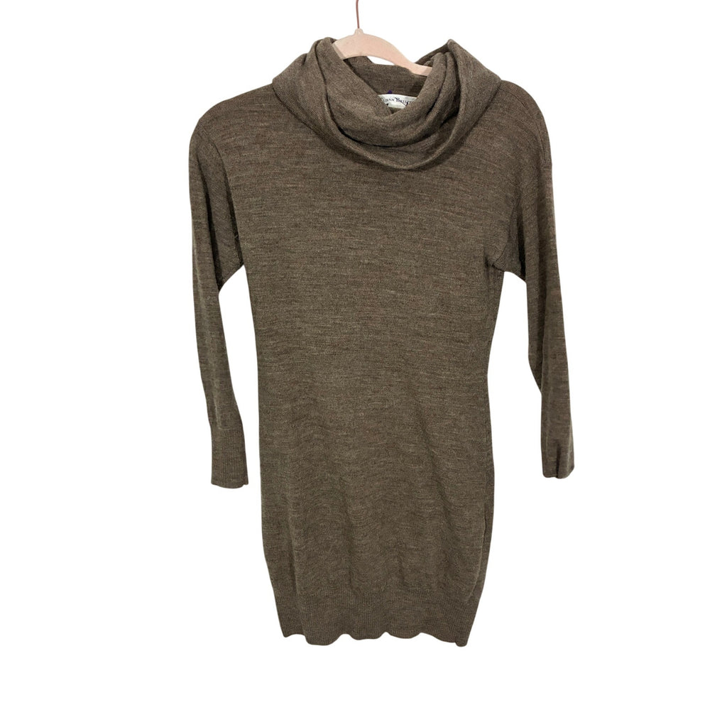 Lagenlook Cowl Neck Wool Sweater Dress Preppy Minimalist Brown Susan Bristol XS