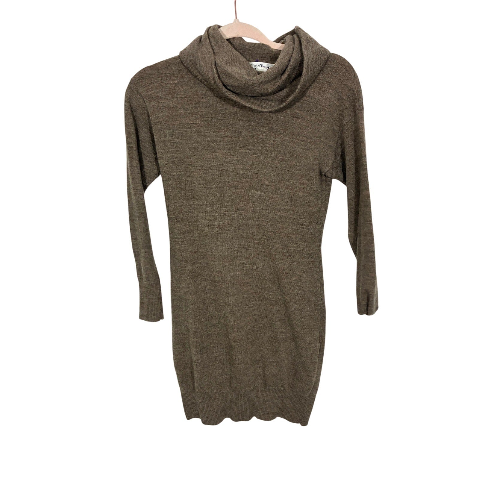 Lagenlook Cowl Neck Wool Sweater Dress Preppy Minimalist Brown Susan Bristol XS