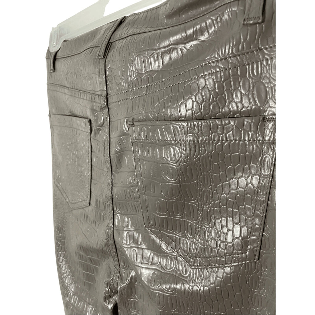 NWT MISGUIDED Crocodile Slim Faux Leather Grey Pants 2 Influencer Animal Retro