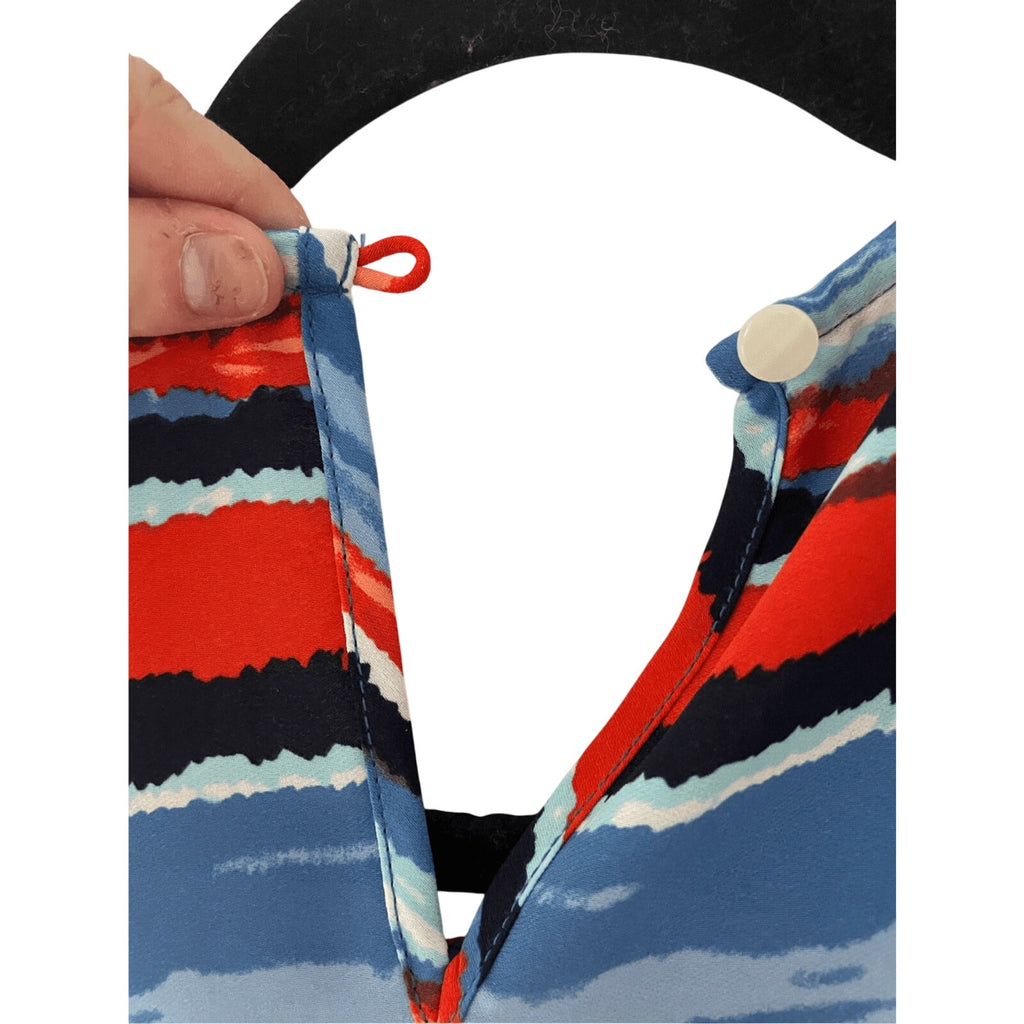 Kenar Women's Tribal Stripe Tank Keyhole Blouse Coastal Art Deco Office Career