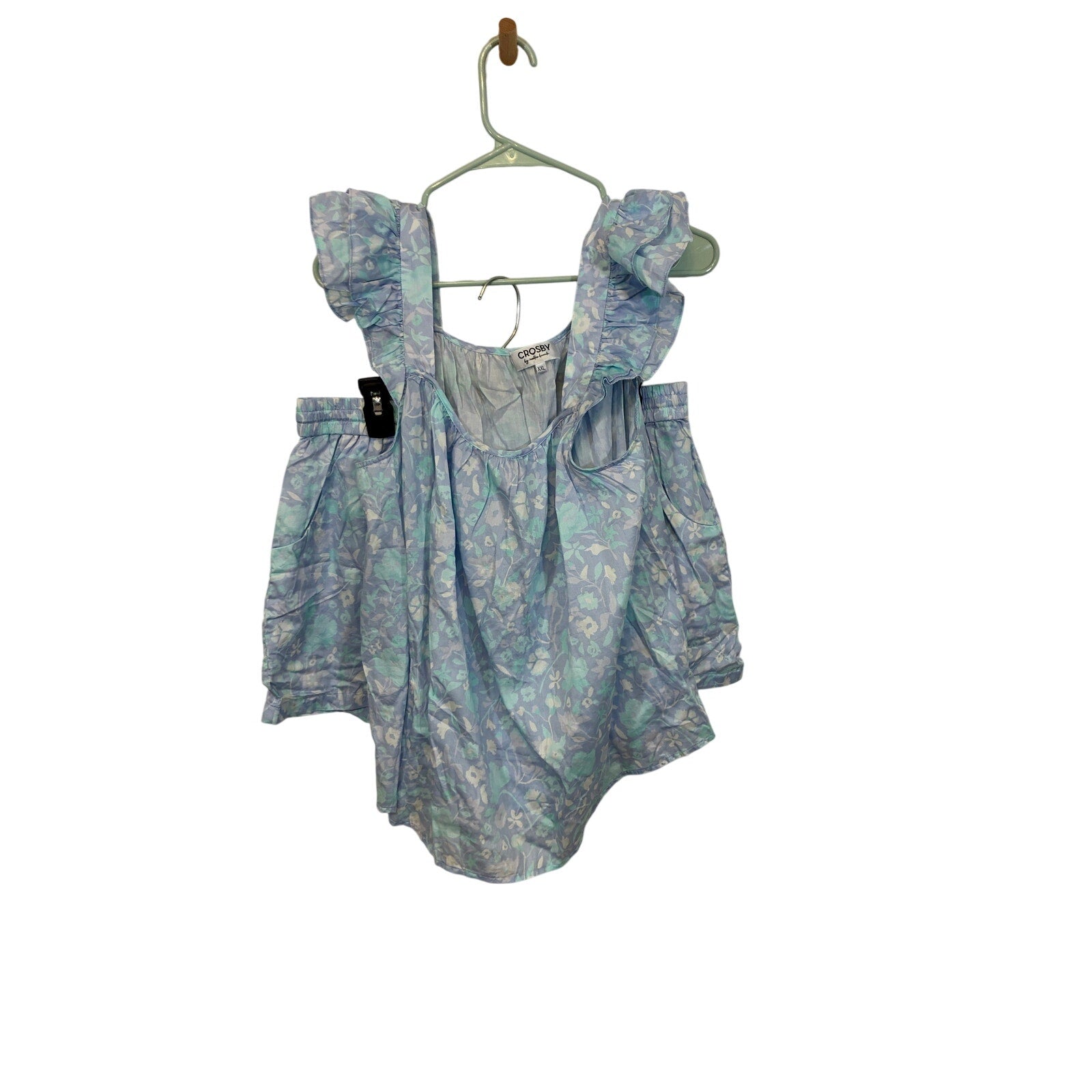 Crosby by Mollie Burch Floral Ruffle Strap Top & Shorts Set Cotton XL Cottagecore